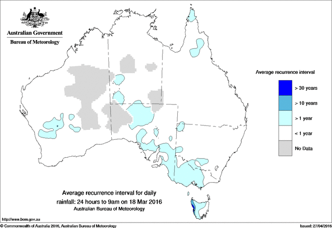 Australian daily rainfall average recurrence interval maps
