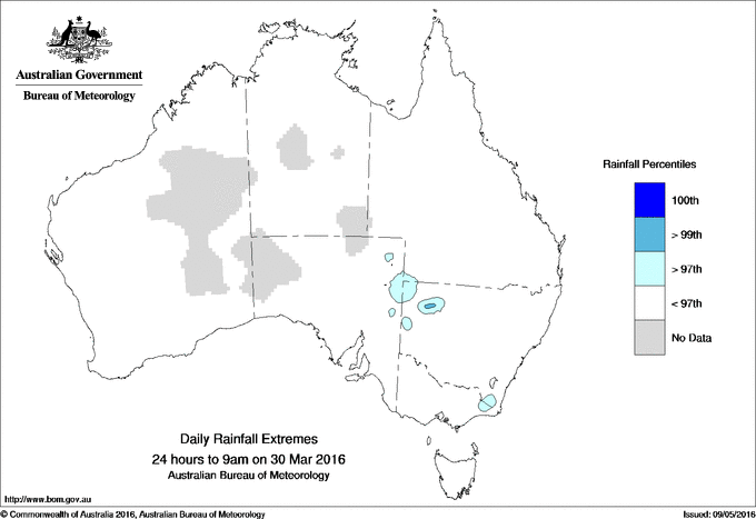 Australian daily rainfall extreme area maps