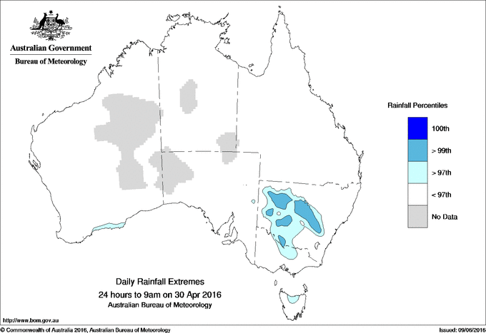 Australian daily rainfall extreme area maps