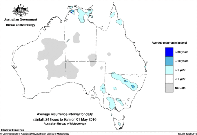 Australian daily rainfall average recurrence interval maps