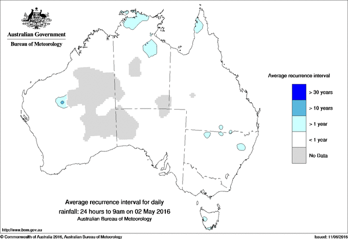 Australian daily rainfall average recurrence interval maps
