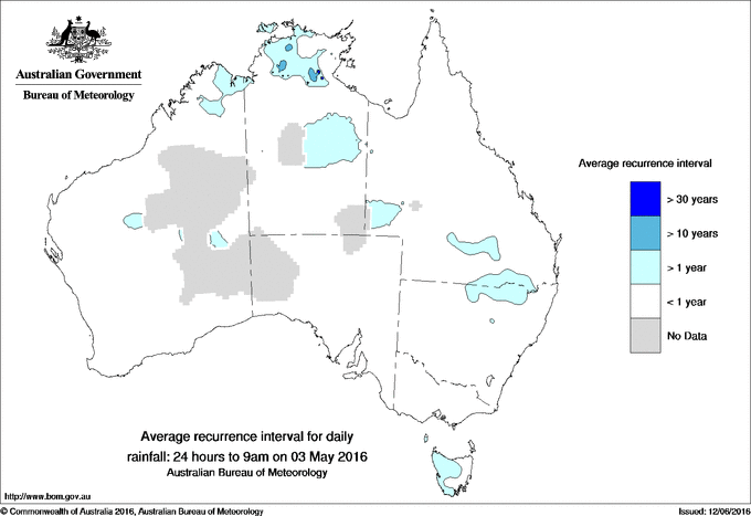 Australian daily rainfall average recurrence interval maps