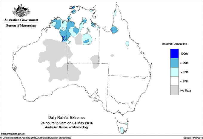 Australian daily rainfall extreme area maps
