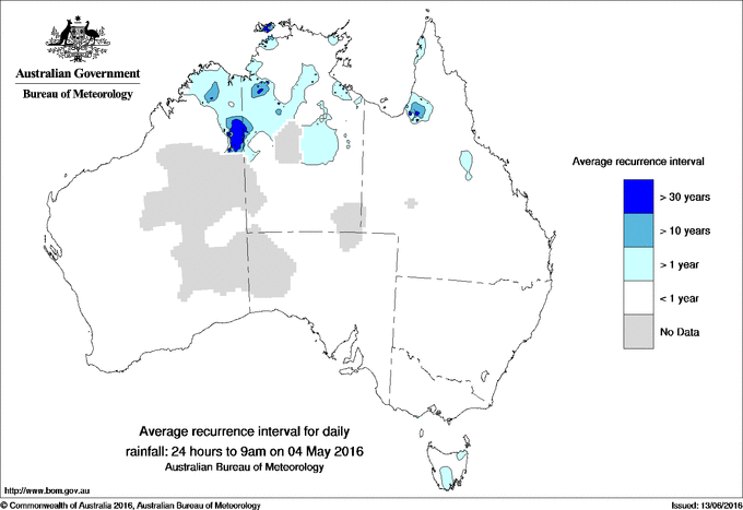 Australian daily rainfall average recurrence interval maps