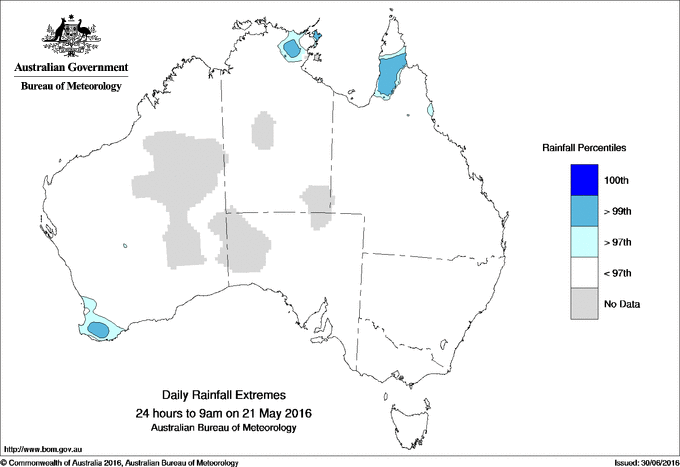 Australian daily rainfall extreme area maps