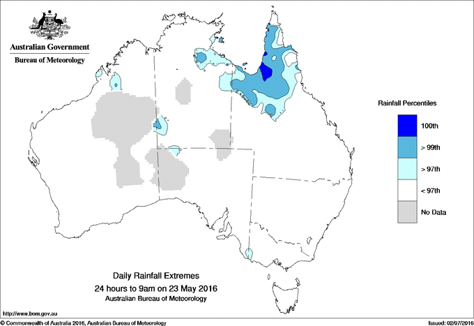 Australian daily rainfall extreme area maps