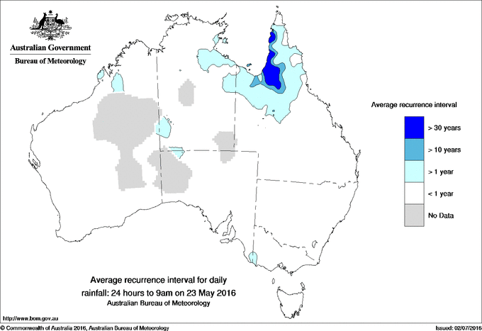 Australian daily rainfall average recurrence interval maps