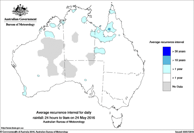 Australian daily rainfall average recurrence interval maps