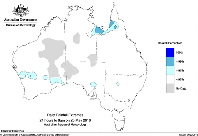 Australian daily rainfall extreme area maps