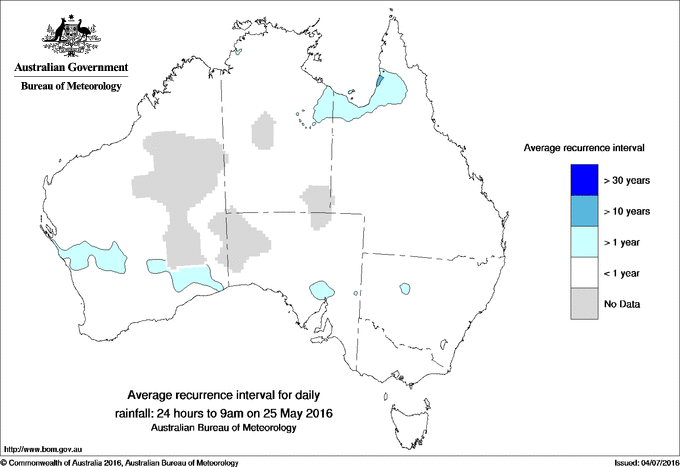 Australian daily rainfall average recurrence interval maps