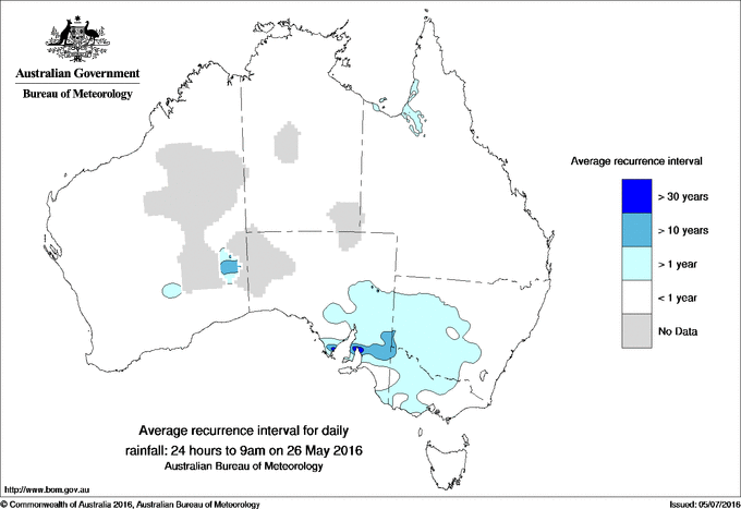 Australian daily rainfall average recurrence interval maps
