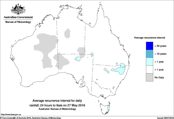 Australian daily rainfall average recurrence interval maps