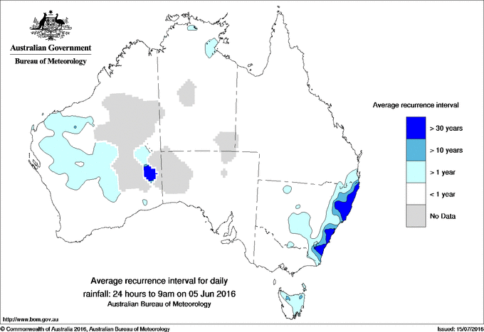 Australian daily rainfall average recurrence interval maps
