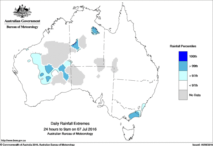 Australian daily rainfall extreme area maps