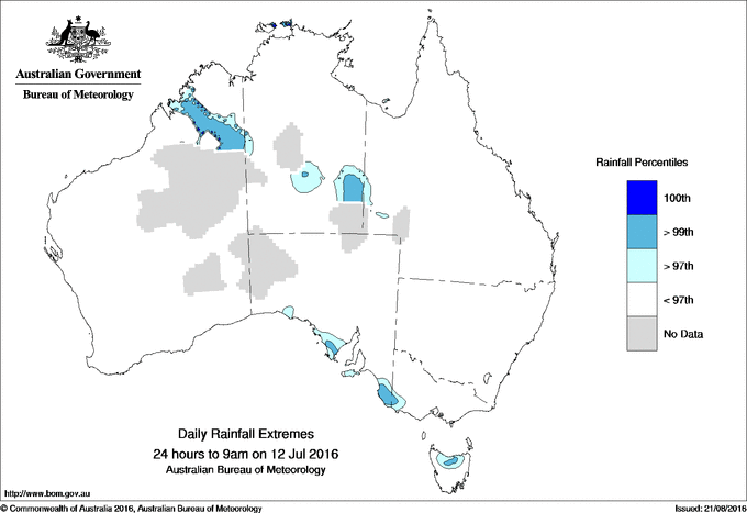 Australian daily rainfall extreme area maps