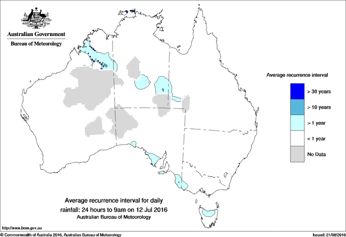 Australian daily rainfall average recurrence interval maps