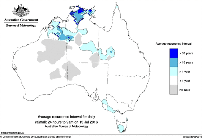 Australian daily rainfall average recurrence interval maps