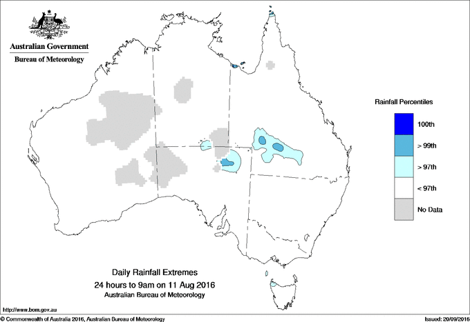 Australian daily rainfall extreme area maps