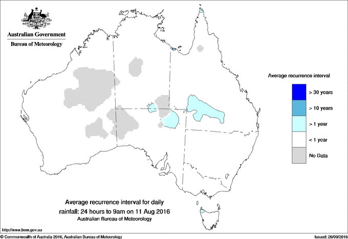 Australian daily rainfall average recurrence interval maps
