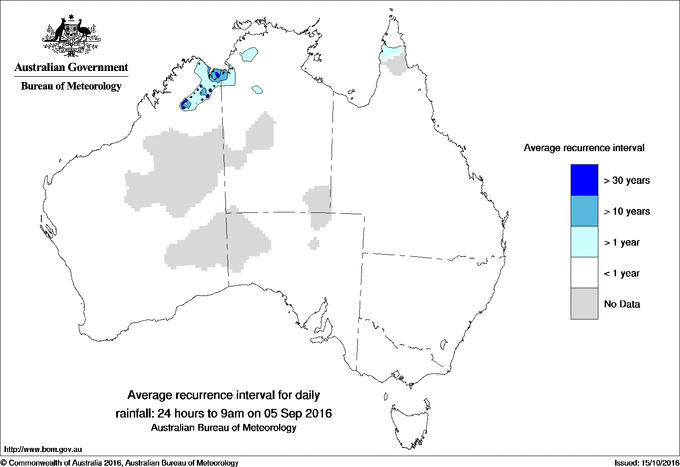 Australian daily rainfall average recurrence interval maps