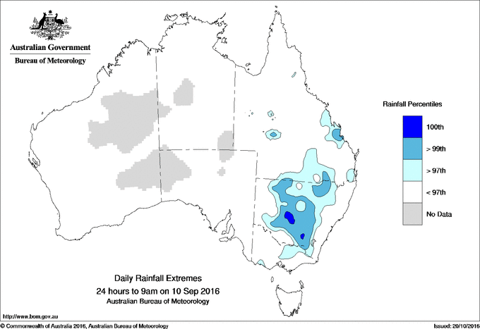Australian daily rainfall extreme area maps