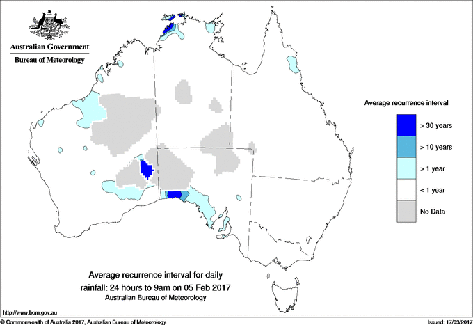Australian daily rainfall average recurrence interval maps