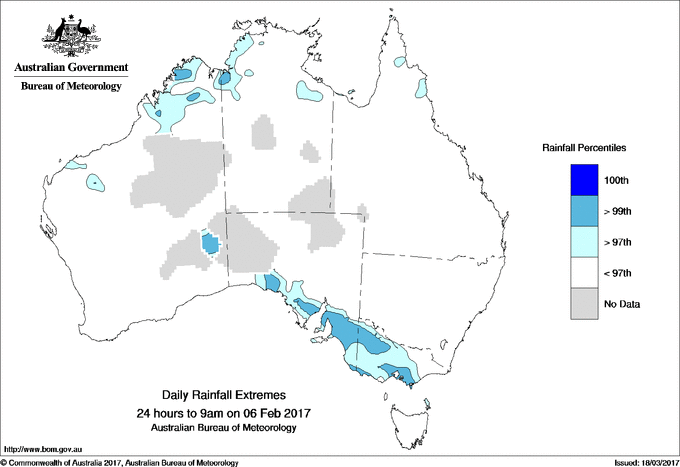 Australian daily rainfall extreme area maps