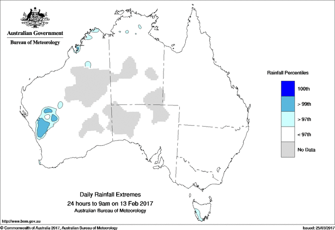 Australian daily rainfall extreme area maps