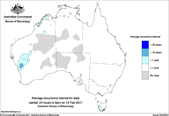 Australian daily rainfall average recurrence interval maps