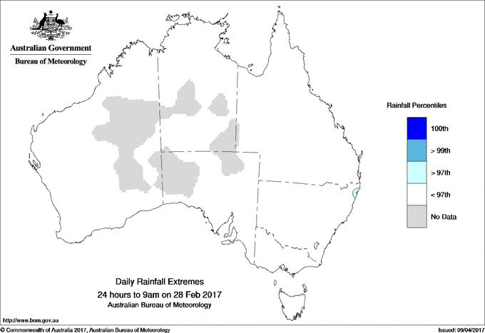 Australian daily rainfall extreme area maps