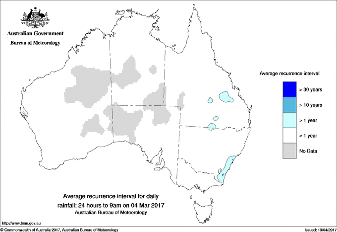 Australian daily rainfall average recurrence interval maps