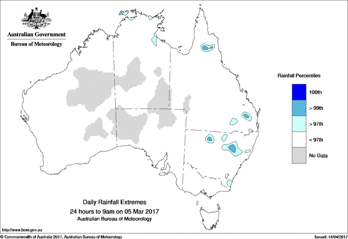 Australian daily rainfall extreme area maps