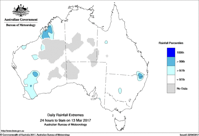 Australian daily rainfall extreme area maps