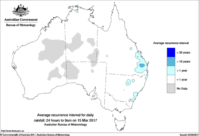 Australian daily rainfall average recurrence interval maps
