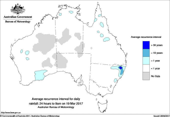 Australian daily rainfall average recurrence interval maps