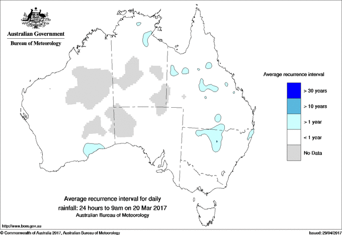 Australian daily rainfall average recurrence interval maps