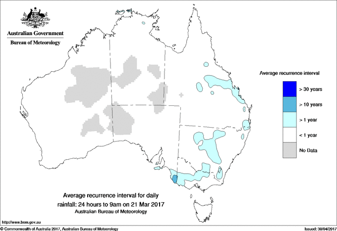 Australian daily rainfall average recurrence interval maps