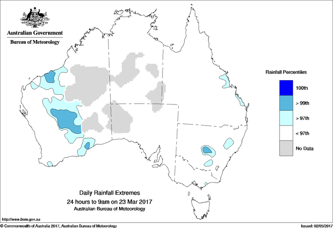 Australian daily rainfall extreme area maps