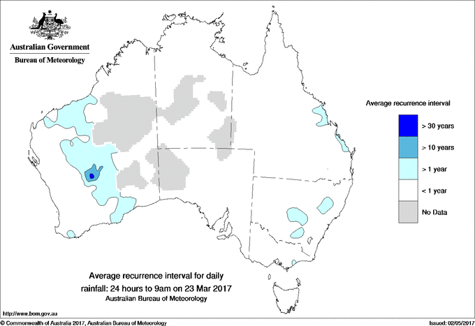 Australian daily rainfall average recurrence interval maps
