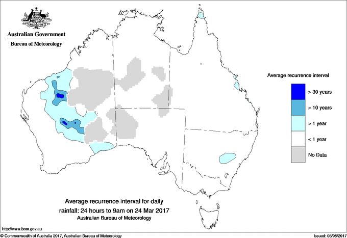 Australian daily rainfall average recurrence interval maps