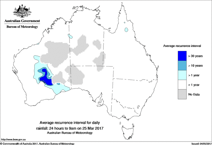 Australian daily rainfall average recurrence interval maps