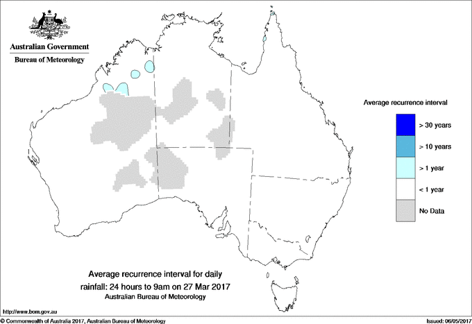 Australian daily rainfall average recurrence interval maps