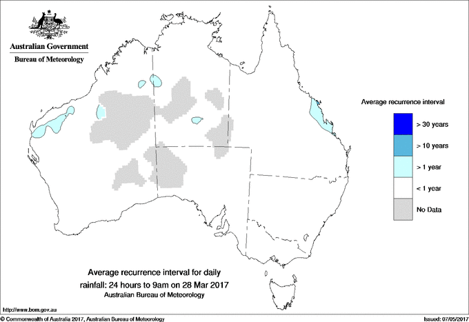Australian daily rainfall average recurrence interval maps