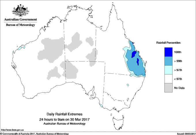 Australian daily rainfall extreme area maps
