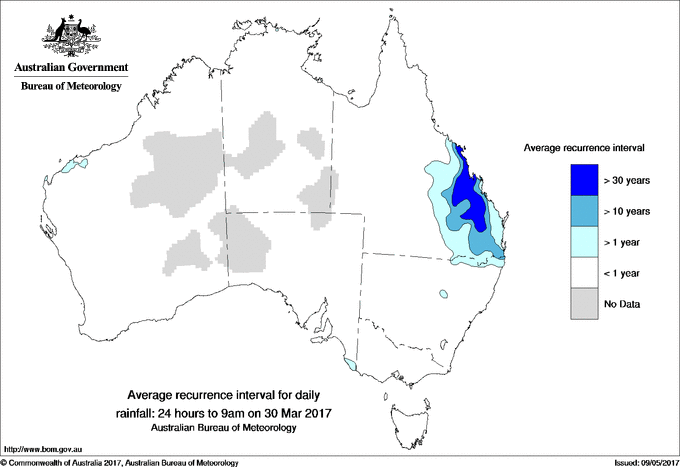 Australian daily rainfall average recurrence interval maps