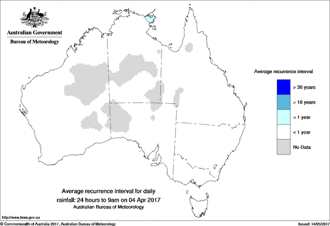 Australian daily rainfall average recurrence interval maps