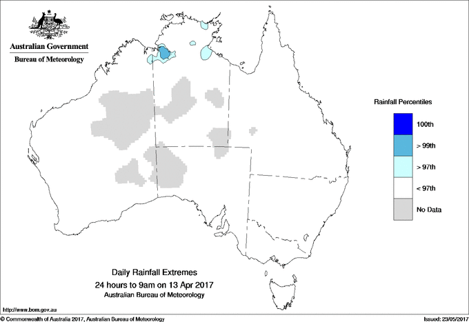 Australian daily rainfall extreme area maps