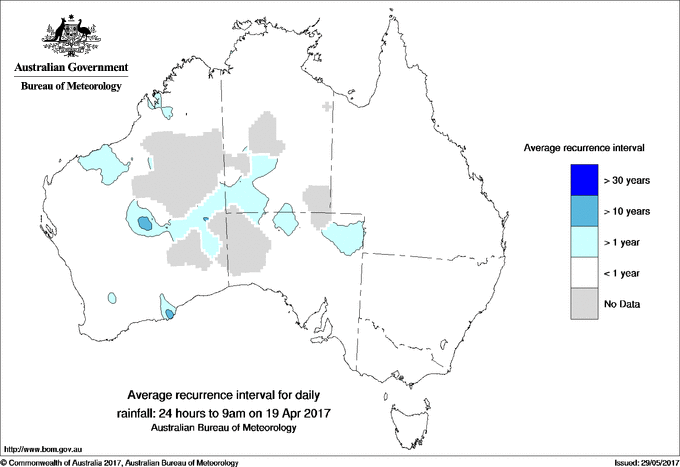Australian daily rainfall average recurrence interval maps