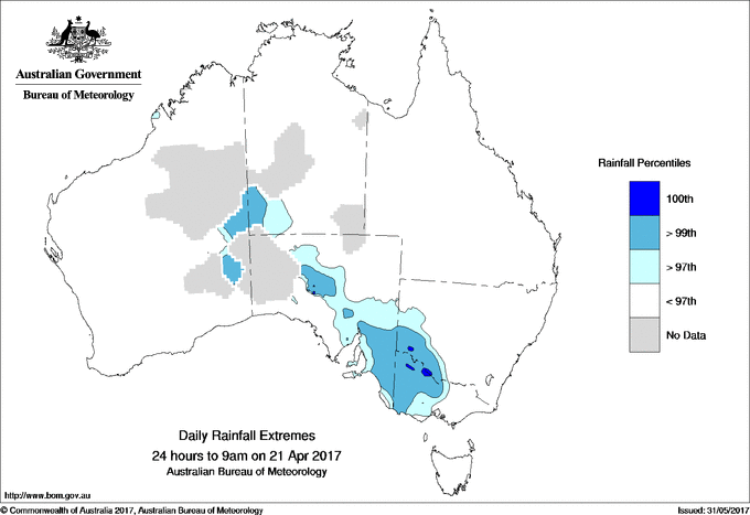 Australian daily rainfall extreme area maps