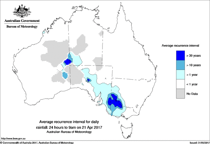 Australian daily rainfall average recurrence interval maps